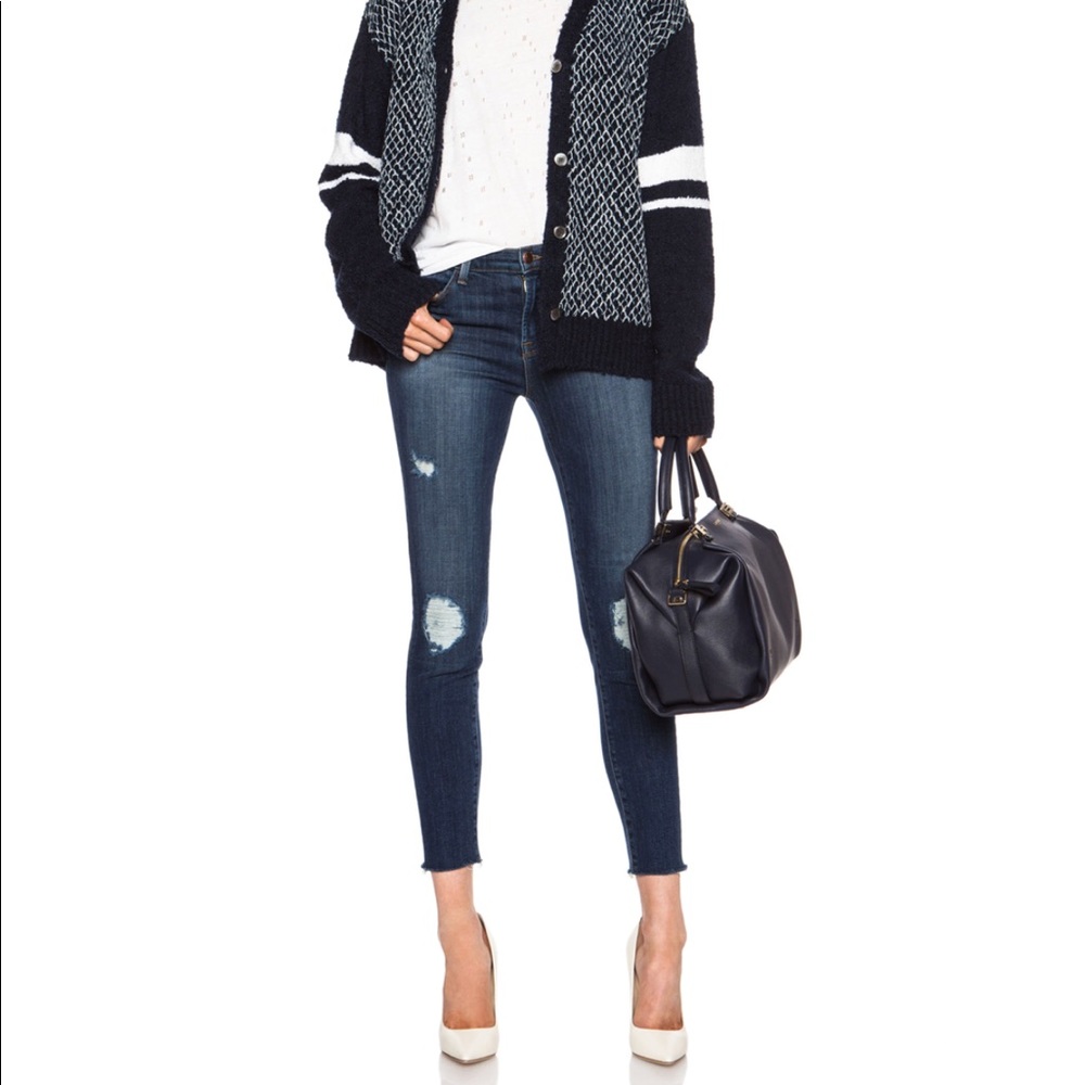 J BRAND Mid Rise Cropped Skinny Destroyed Jeans
